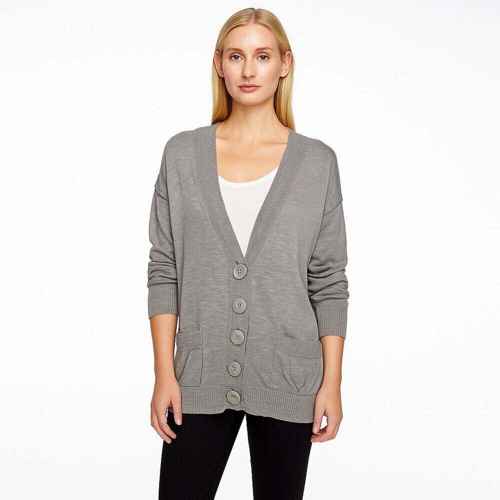 2/$30 Kensie Big Buttons V-Neck Cardigan Pockets Gray Medium #A0463 TRB3